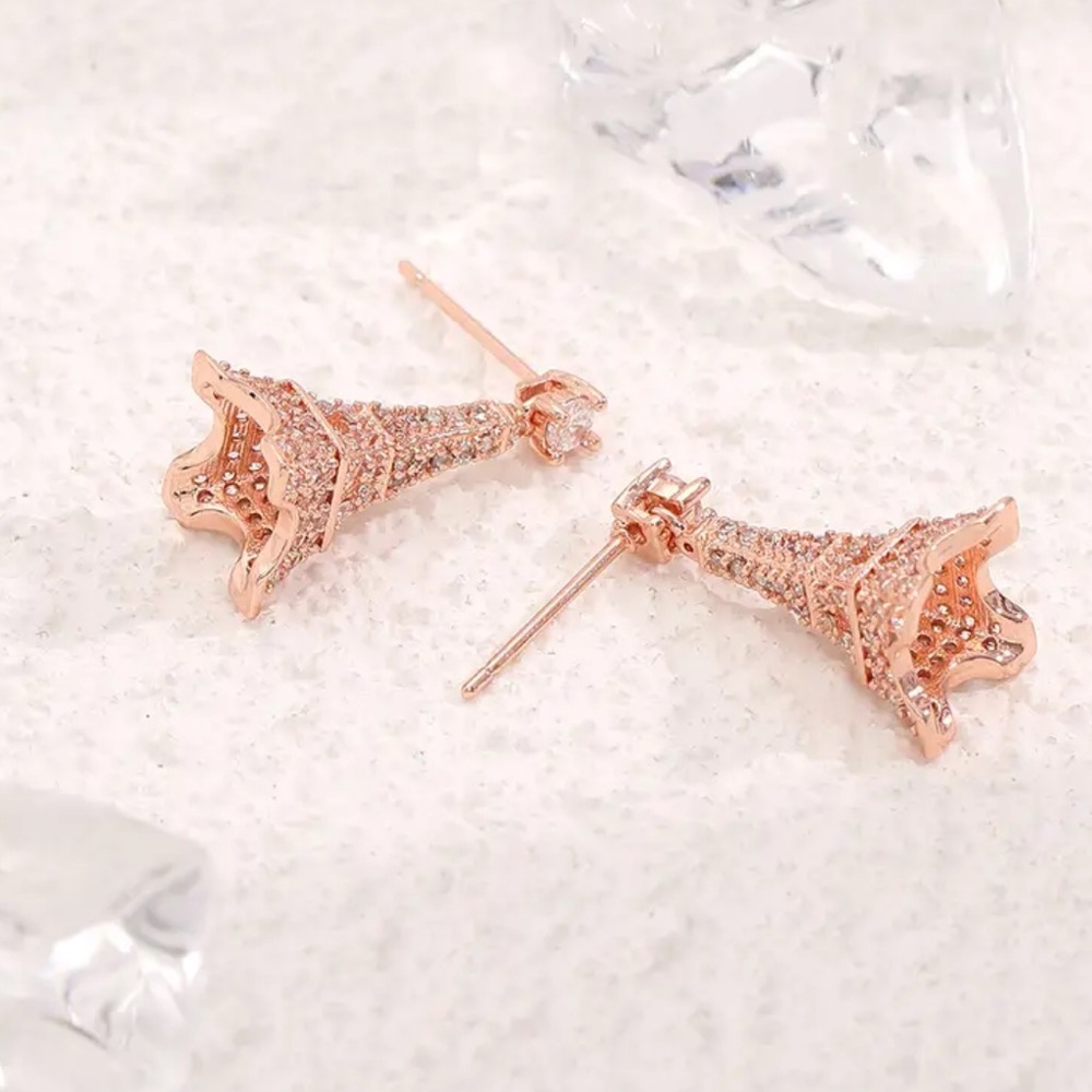 Rose Gold Eiffel Tower Earrings - Picture 2 of 6